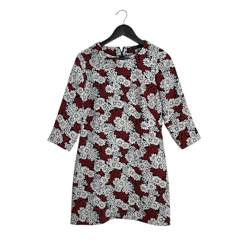 Zara Woman Red Black White Floral Daisy Mini Dress Size Medium Blogger Favorite - Picture 5 of 13